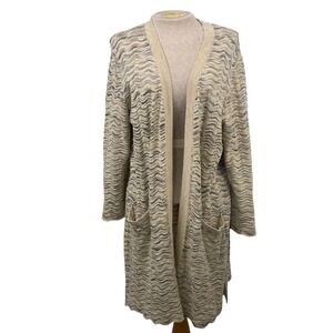 Isaac Mizrahi‎ Live Knit Longline Cardigan Open Front Wavy Stripe Pockets L